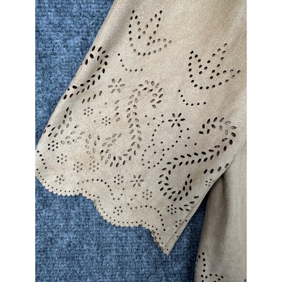 Chicos Faux Suede Tunic Top Size 2/L/12 Tan 3/4 Sleeve Western Cowgirl Country - Picture 7 of 12